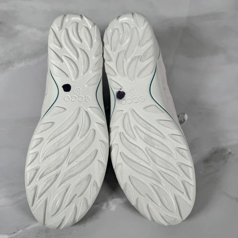 Ecco Leather Sneakers Off-White Teal Lace Up Comfort Casual EU 42 US 11/11.5‎